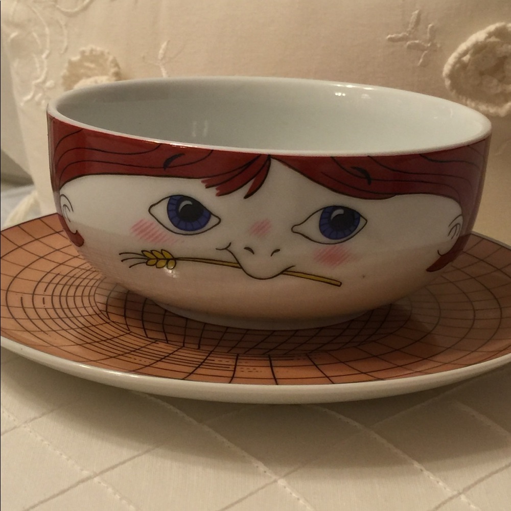 Vintage Leonard Farm Boy Porcelain Bowl and Saucer